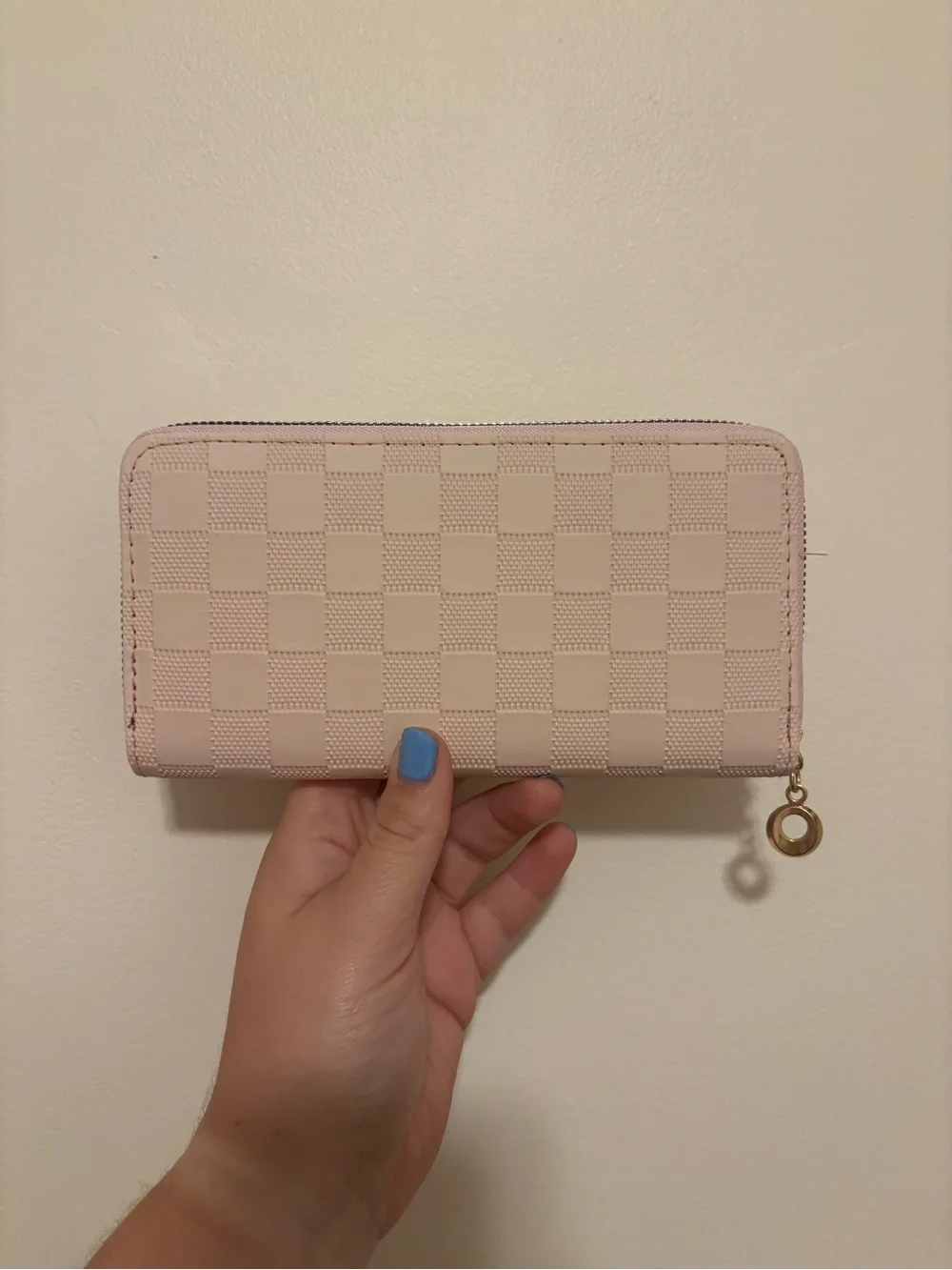 Checkered Zip-Around Wallet in Soft Pink